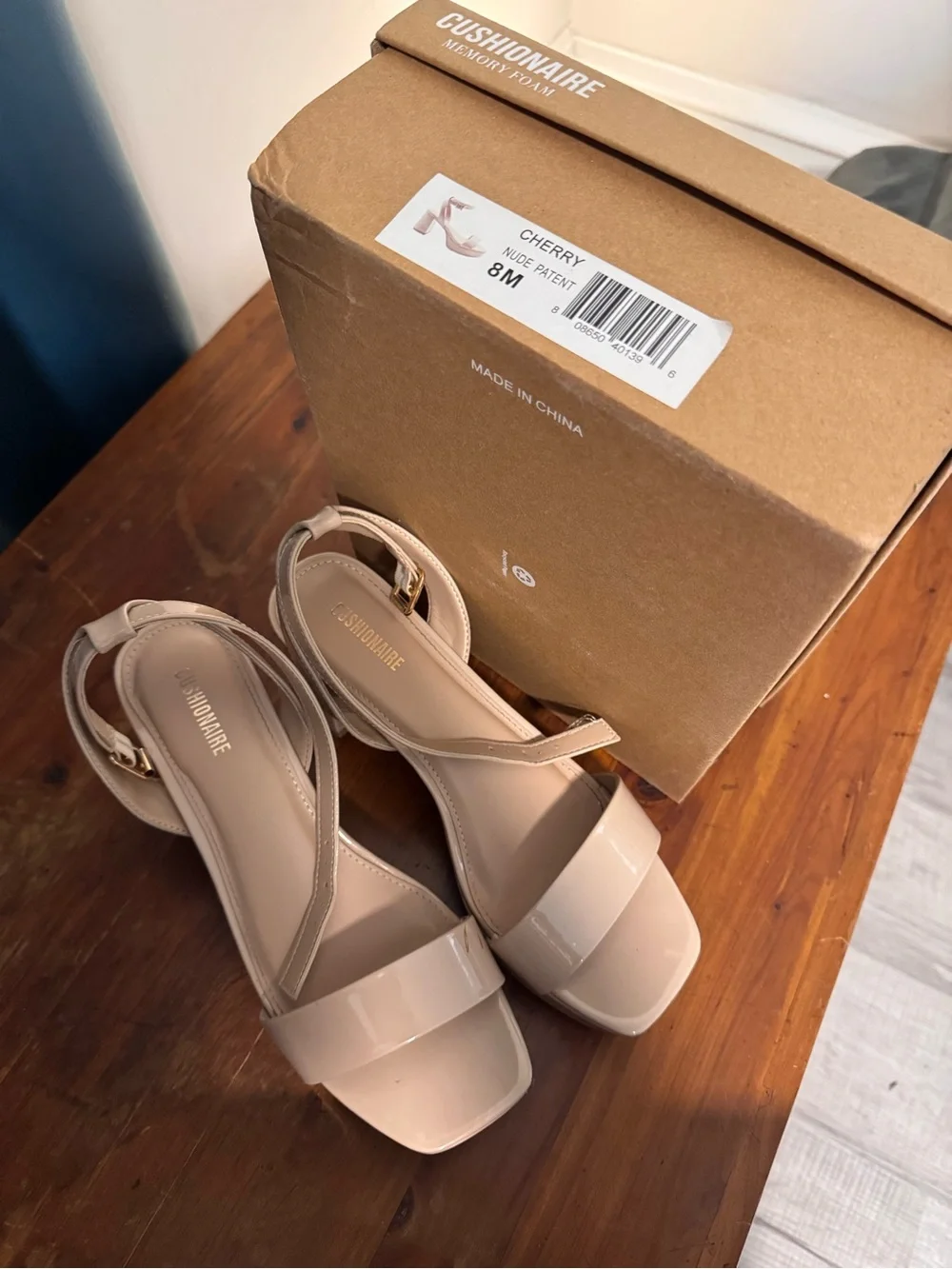 Nude Patent Cherry CUSHIONAIRE MEMORY FOAM Wedges